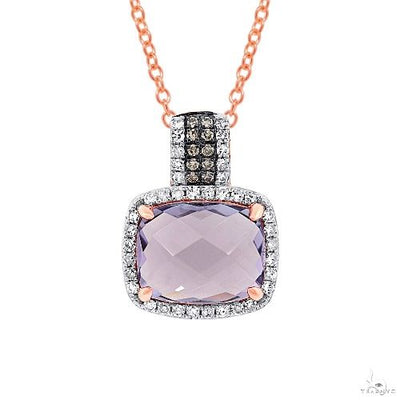 0.23ct White and Champagne Diamond and 3.08ct Amethyst Rose Gold Pendant Necklace 59416 - Image 1