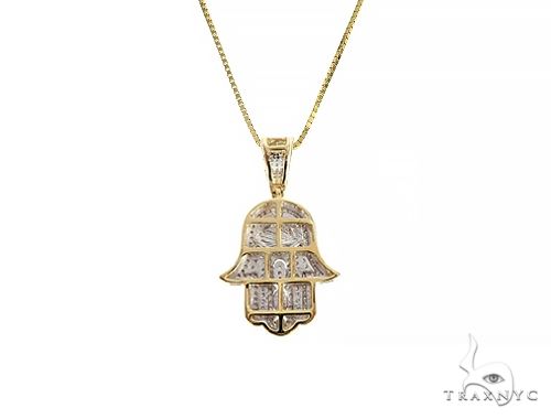 10K Gold Diamond Hamsa Pendant Set 66286 - Image 3