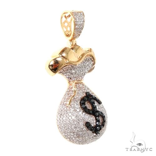 10K Gold Micro Pave Diamond Money Bag Dollar Sign Charm Pendant 63632 - Image 2