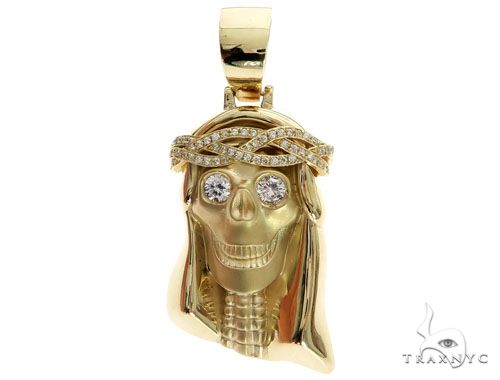 10K Gold Prong Bezel Diamond Skull Pendant 63954 - Image 1