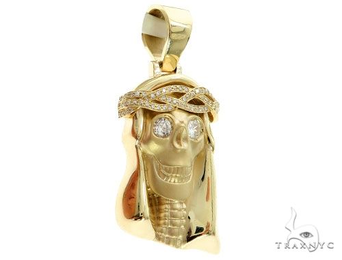 10K Gold Prong Bezel Diamond Skull Pendant 63954 - Image 2
