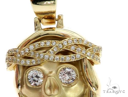 10K Gold Prong Bezel Diamond Skull Pendant 63954 - Image 3