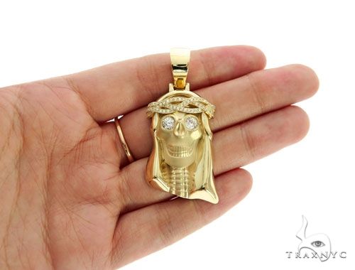 10K Gold Prong Bezel Diamond Skull Pendant 63954 - Image 5