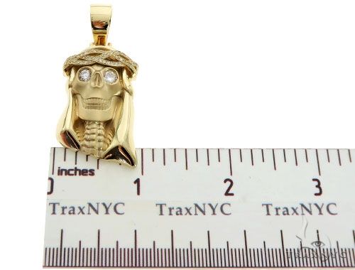 10K Gold Prong Bezel Diamond Skull Pendant 63954 - Image 7