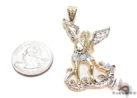 10K Two Tone Gold Saint Michael Pendant 33929 - Image 4