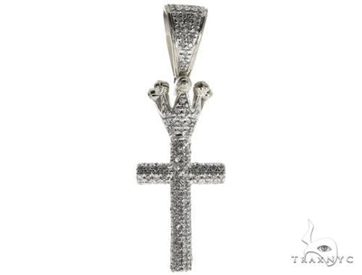 10K White Gold Small Diamond Crowned Cross 63615 - Image 1