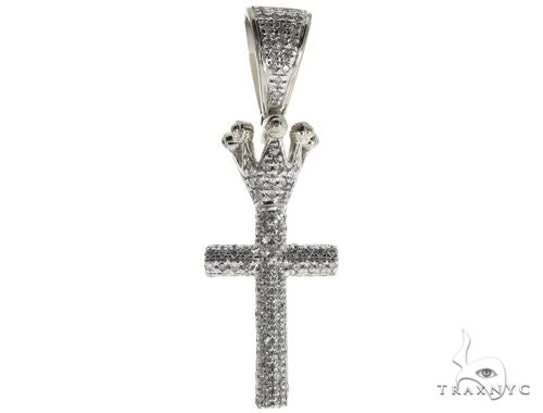 10K White Gold Small Diamond Crowned Cross 63615 - Image 1
