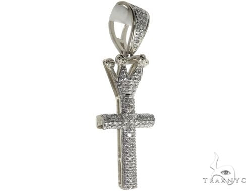 10K White Gold Small Diamond Crowned Cross 63615 - Image 2