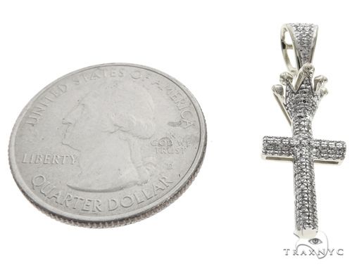 10K White Gold Small Diamond Crowned Cross 63615 - Image 6