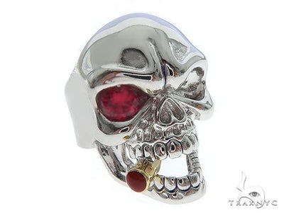 10K White Gold Skull Ring With Cigar 65097 - Image 1