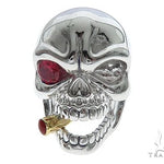 10K White Gold Skull Ring With Cigar 65097 - Image 2