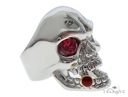 10K White Gold Skull Ring With Cigar 65097 - Image 3