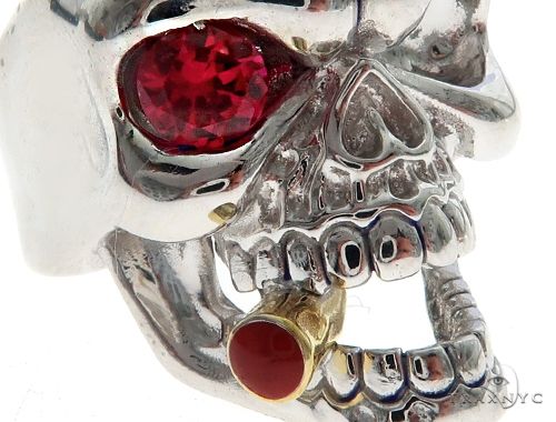 10K White Gold Skull Ring With Cigar 65097 - Image 4
