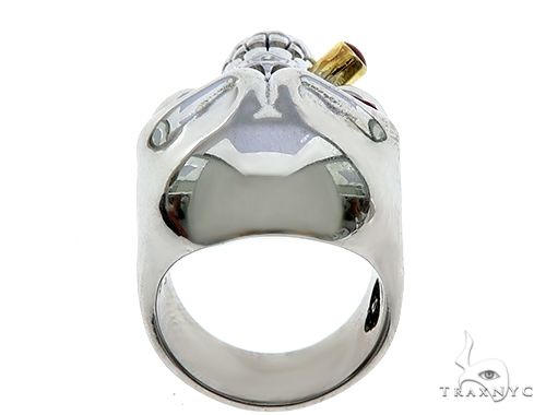 10K White Gold Skull Ring With Cigar 65097 - Image 7