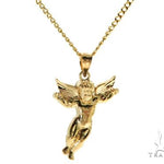 10K Gold Angel Charm 24 Inches Cuban Link Chain Set 61805 - Image 1