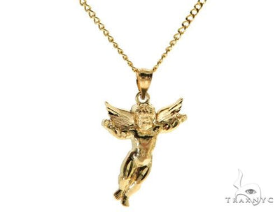 10K Gold Angel Charm 24 Inches Cuban Link Chain Set 61805 - Image 1