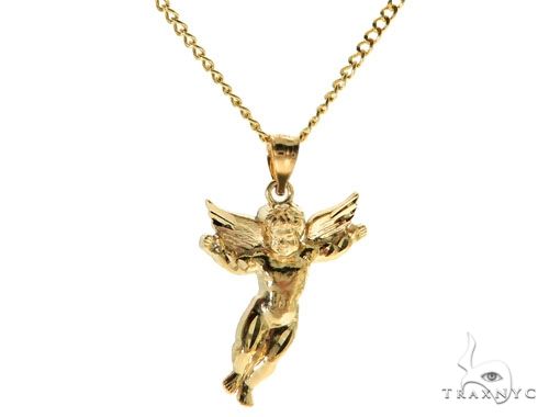 10K Gold Angel Charm 24 Inches Cuban Link Chain Set 61805 - Image 1