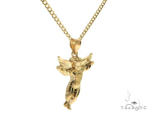 10K Gold Angel Charm 24 Inches Cuban Link Chain Set 61805 - Image 2
