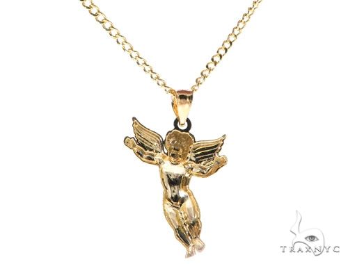 10K Gold Angel Charm 24 Inches Cuban Link Chain Set 61805 - Image 3