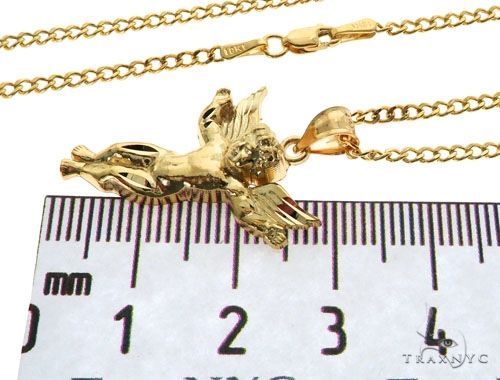 10K Gold Angel Charm 24 Inches Cuban Link Chain Set 61805 - Image 5