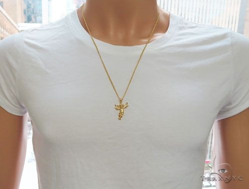 10K Gold Angel Charm 24 Inches Cuban Link Chain Set 61805 - Image 6