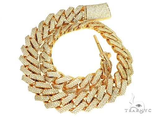 10K Yellow Gold Cuban Link Diamond Chain 66221 - Image 4