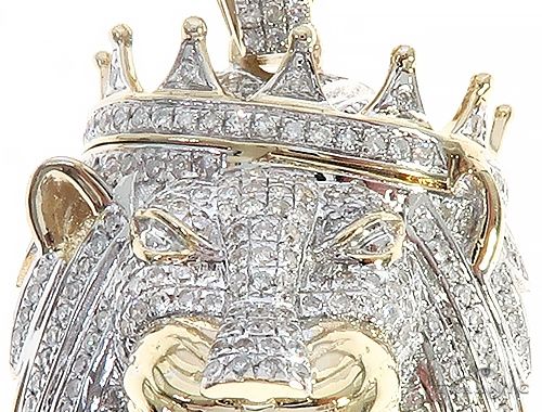 10K Gold Diamond Lion King Crown Pendant 65252 - Image 5