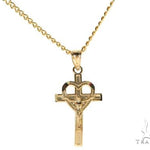 10K Yellow Gold Heart Crucifix Cross Charm 24 Inches Cuban Link Chain Set 61811 - Image 1