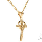 10K Yellow Gold Heart Crucifix Cross Charm 24 Inches Cuban Link Chain Set 61811 - Image 2