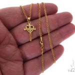 10K Yellow Gold Heart Crucifix Cross Charm 24 Inches Cuban Link Chain Set 61811 - Image 3