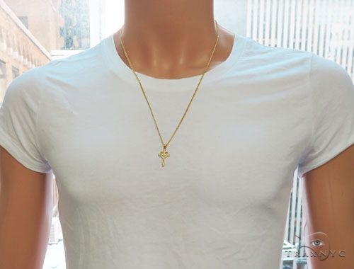 10K Yellow Gold Heart Crucifix Cross Charm 24 Inches Cuban Link Chain Set 61811 - Image 5