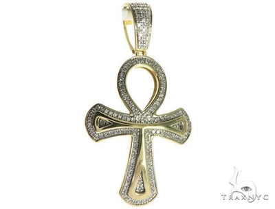 10K Gold Micro Pave Diamond Ankh Cross Crucifix 63627 - Image 1
