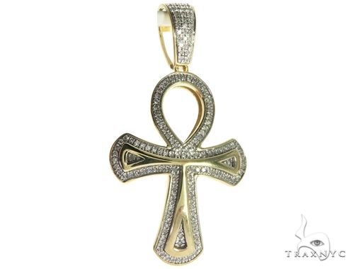 10K Gold Micro Pave Diamond Ankh Cross Crucifix 63627 - Image 1