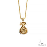10K Yellow Gold Micro Pave Diamond Money Bag Dollar Sign Charm Pendant Franco Chain Set 66611 - Image 3