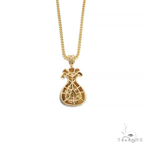 10K Yellow Gold Micro Pave Diamond Money Bag Dollar Sign Charm Pendant Franco Chain Set 66611 - Image 3
