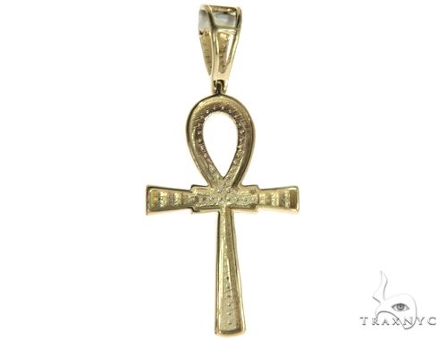 10K Gold Micro Pave Diamond Small Ankh Cross Crucifix 63611 - Image 4