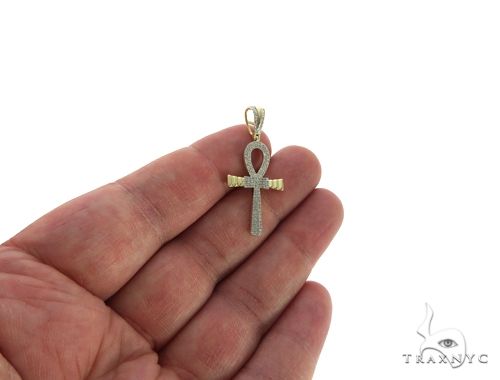 10K Gold Micro Pave Diamond Small Ankh Cross Crucifix 63611 - Image 5