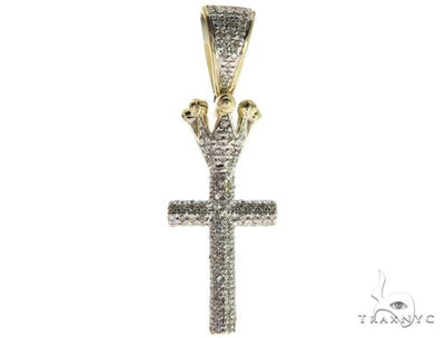 10K Gold Micro Pave Diamond Small Crowned Cross 63614 - Image 1