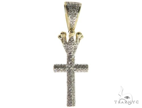 10K Gold Micro Pave Diamond Small Crowned Cross 63614 - Image 1