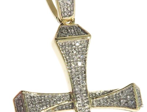 10K Gold Micro Pave Diamond Small Nail Cross Pendant 63616 - Image 3
