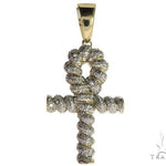 10K Gold Micro Pave Diamond Twisted Ankh Cross Crucifix 63617 - Image 1