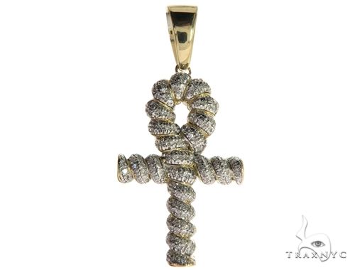 10K Gold Micro Pave Diamond Twisted Ankh Cross Crucifix 63617 - Image 1