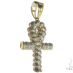 10K Gold Micro Pave Diamond Twisted Ankh Cross Crucifix 63617 - Image 2