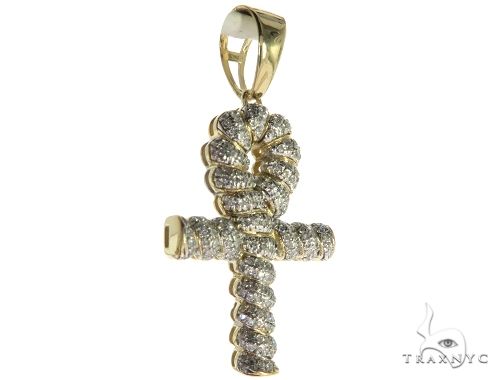 10K Gold Micro Pave Diamond Twisted Ankh Cross Crucifix 63617 - Image 2