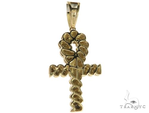 10K Gold Micro Pave Diamond Twisted Ankh Cross Crucifix 63617 - Image 4