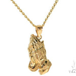 10K Yellow Gold Praying Hands Charm 24 Inches Cuban Link Chain Set 61819 - Image 1