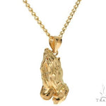 10K Yellow Gold Praying Hands Charm 24 Inches Cuban Link Chain Set 61819 - Image 2
