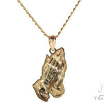 10K Yellow Gold Praying Hands Charm 24 Inches Cuban Link Chain Set 61819 - Image 3