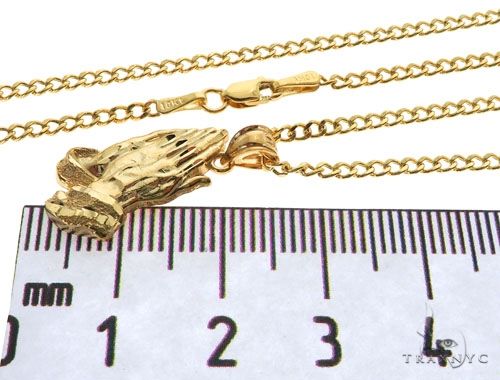 10K Yellow Gold Praying Hands Charm 24 Inches Cuban Link Chain Set 61819 - Image 4