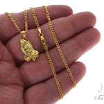 10K Yellow Gold Praying Hands Charm 24 Inches Cuban Link Chain Set 61819 - Image 5